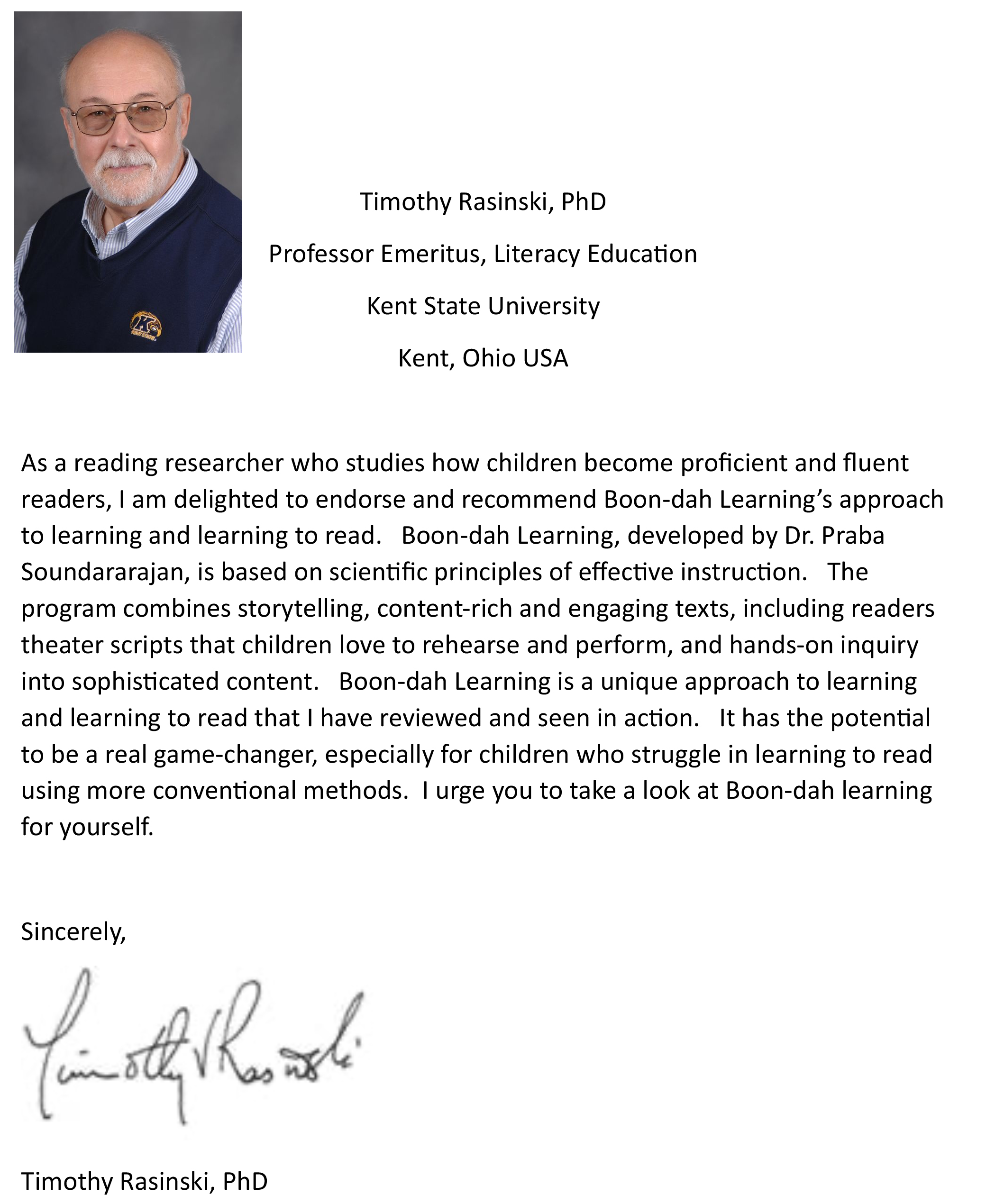 Dr. Tim Rasinski Testimonial